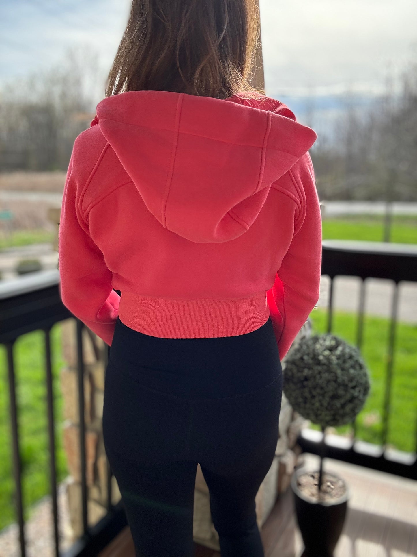 Cropped Hoodie Jacket - Coral
